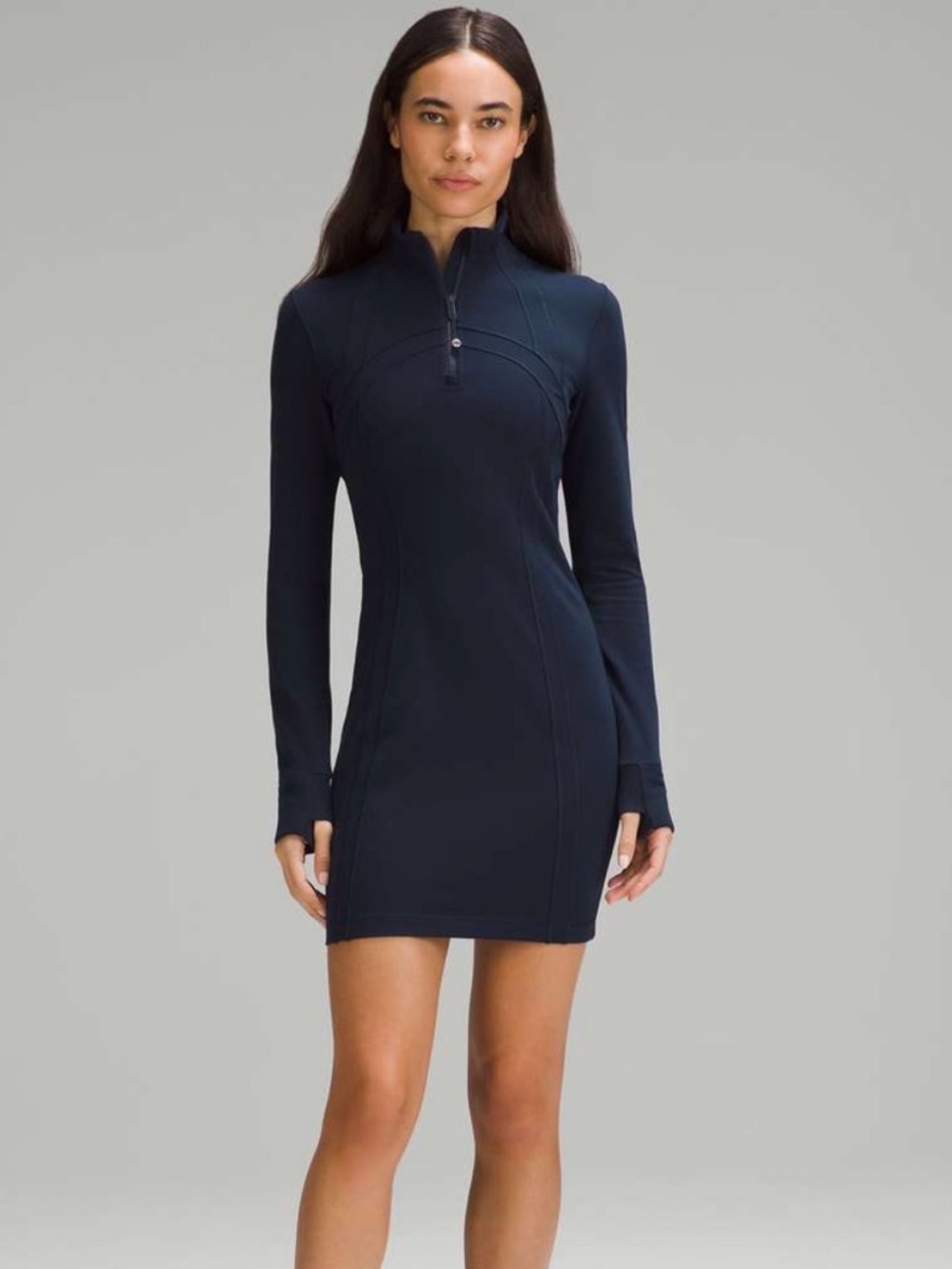 Lululemon define Long-Sleeve Navy Zip-Neck dress